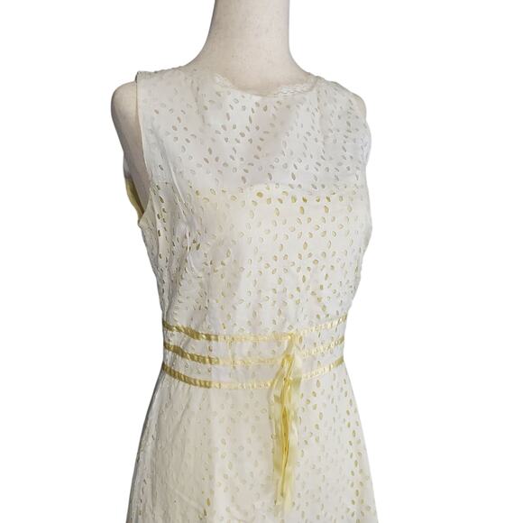 Faith Love Passion Vintage Cotton Eyelet Midi Dress Butter Yellow Detail  Size 7 - Picture 2 of 7